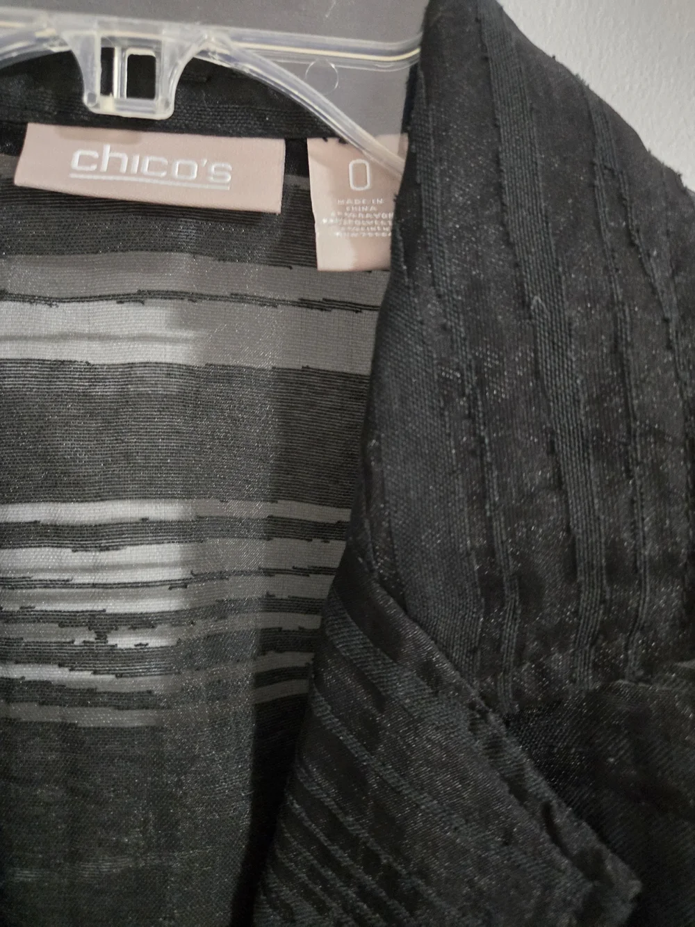 Chico's Sheer Black Striped Open-Front Blazer